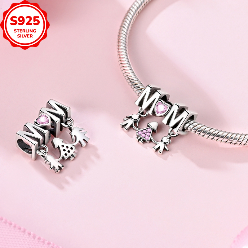 925 Sterling Silvery Parent-Holding Hands Charm Bead, Gift for Her